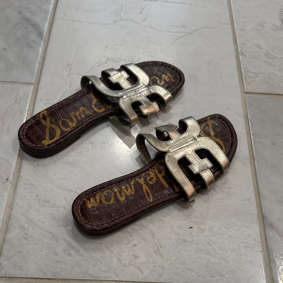 Sam Edelman Metallic Silver and Brown Slide Sandals - Picture 1 of 1
